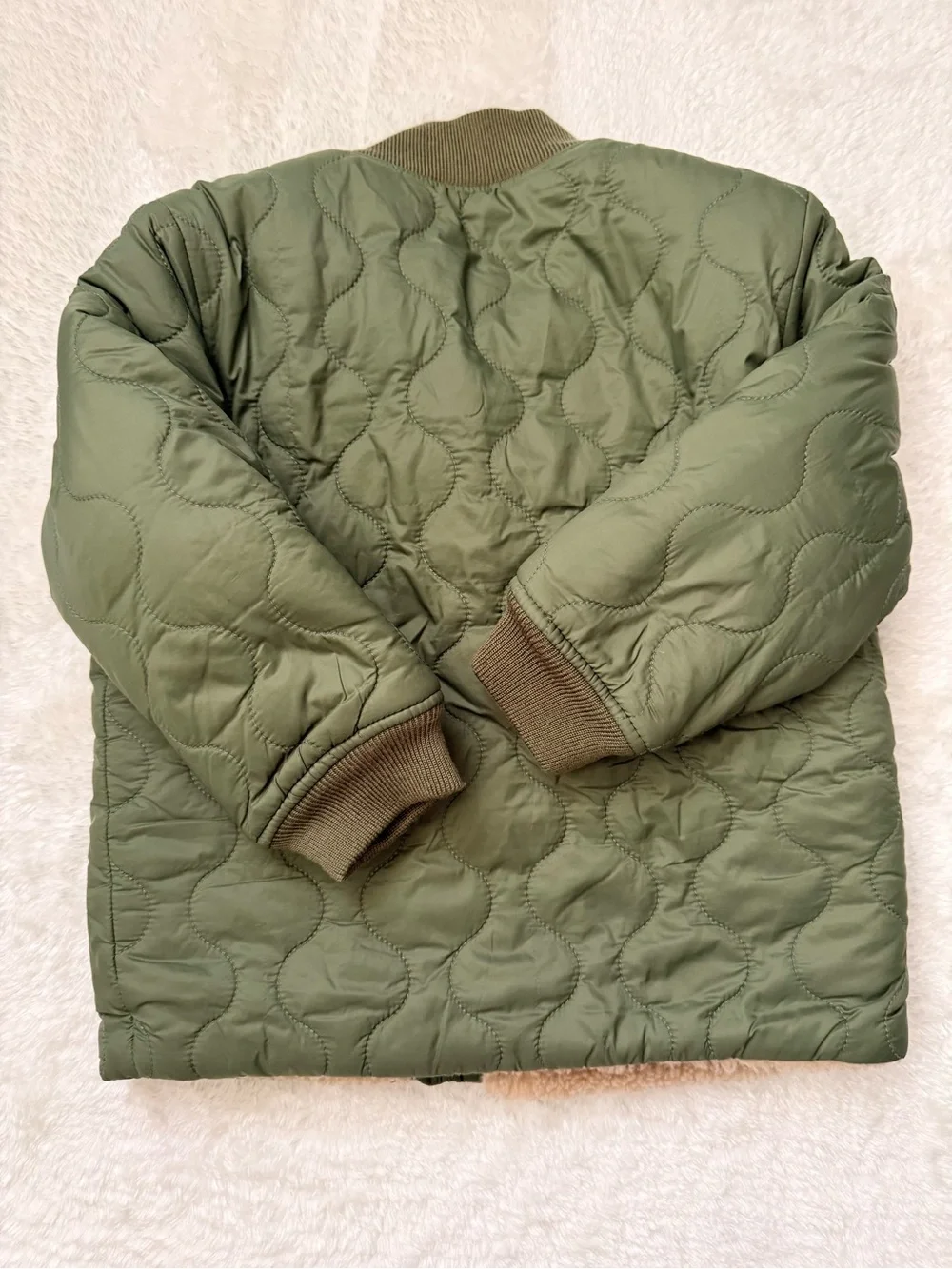 Gap Reversible Kids Olive Green Quilted Sherpa Fleece Jacket Size 3T
